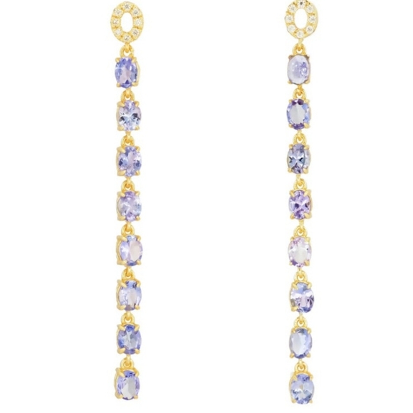 Tanzanite 3.2 ct tw and diamond 0.16 ct tw dangle earrings studs in 14k gold - Picture 6 of 6